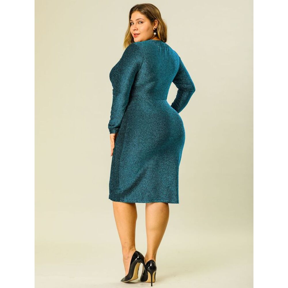 Women's Plus Size Party Glitter Bodycon Cocktail Sequin Midi Dress Blue - Picture 4 of 6